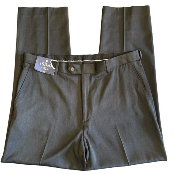 Stafford Travel Pants NWT Mens 38x32 Grey Endurance Trousers Classic Fit No Iron
