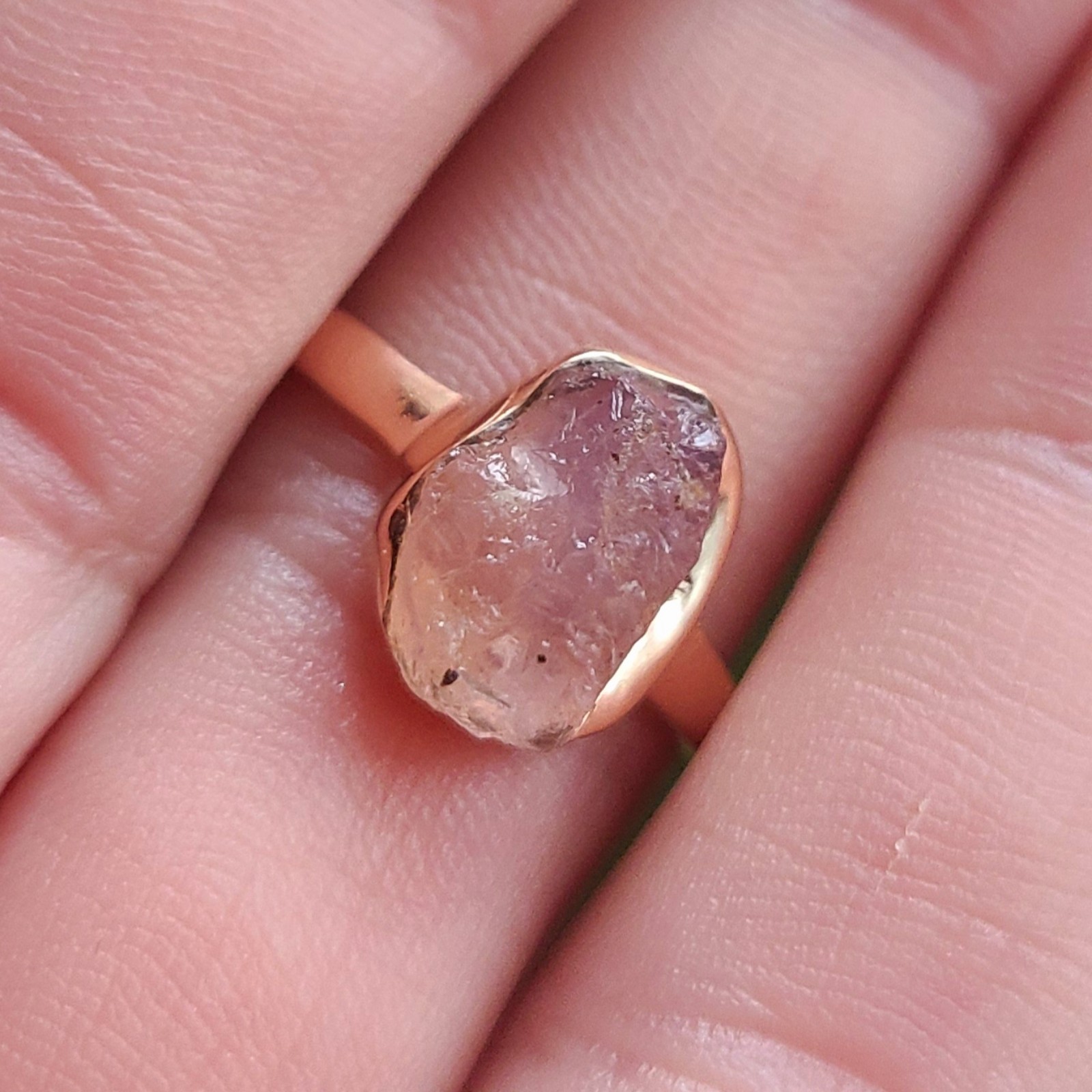 18k Gold Vermeil Rose Quartz (Rough) 925 Ring