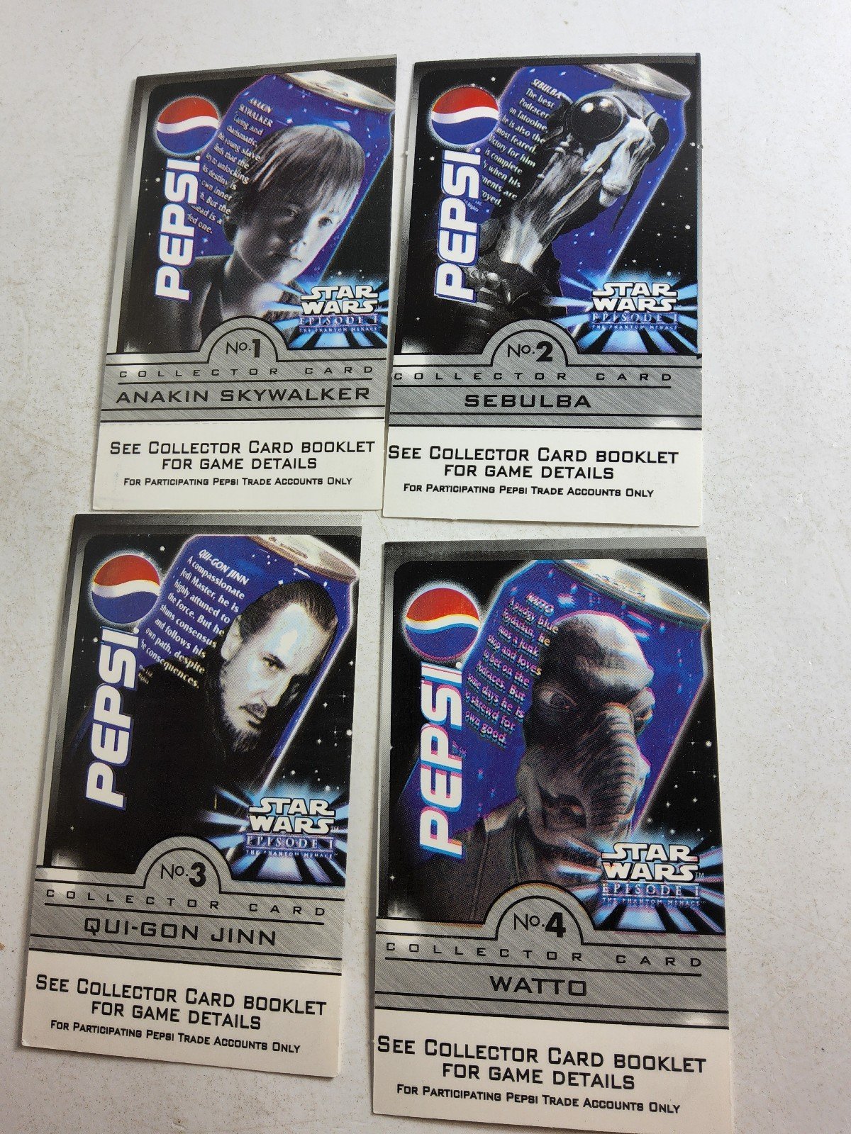1999 RARE Pepsi Promo Star Wars Episode 1 Complete 24 Card Set - Unpeeled
