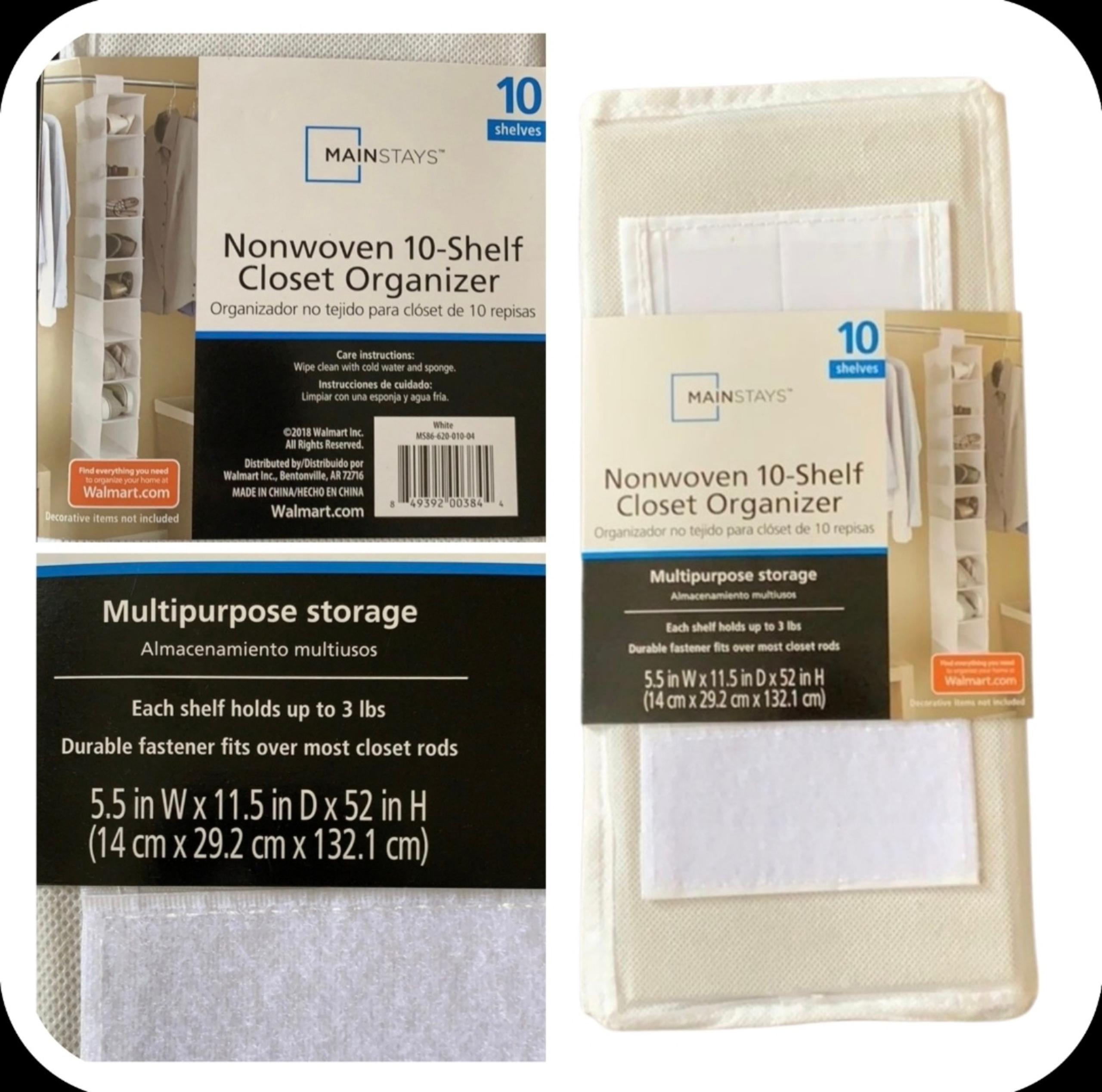 Mainstays Nonwoven, White, 10-Pocket Over-The-Door Multi Organizer/Storage-NEW