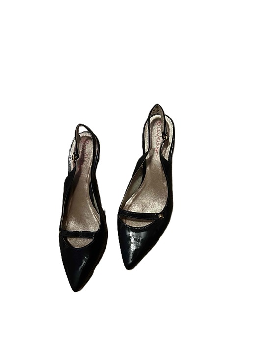 Lilly Pulitzer Navy Blue Pointed Toe Strap Slingback Ballet Flats Womens Shoes