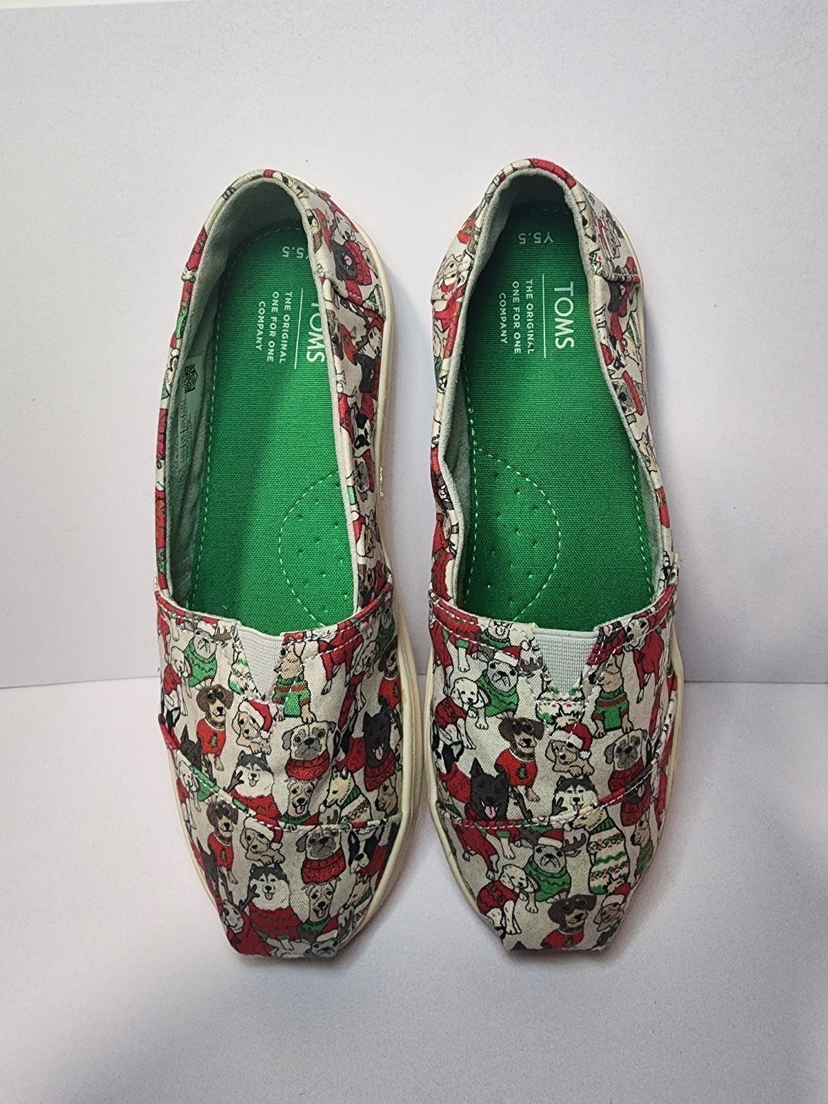 Toms Classic Slip-On Shoes Kids Youth Size Y 5.5 Christmas Dogs Holiday Puppy