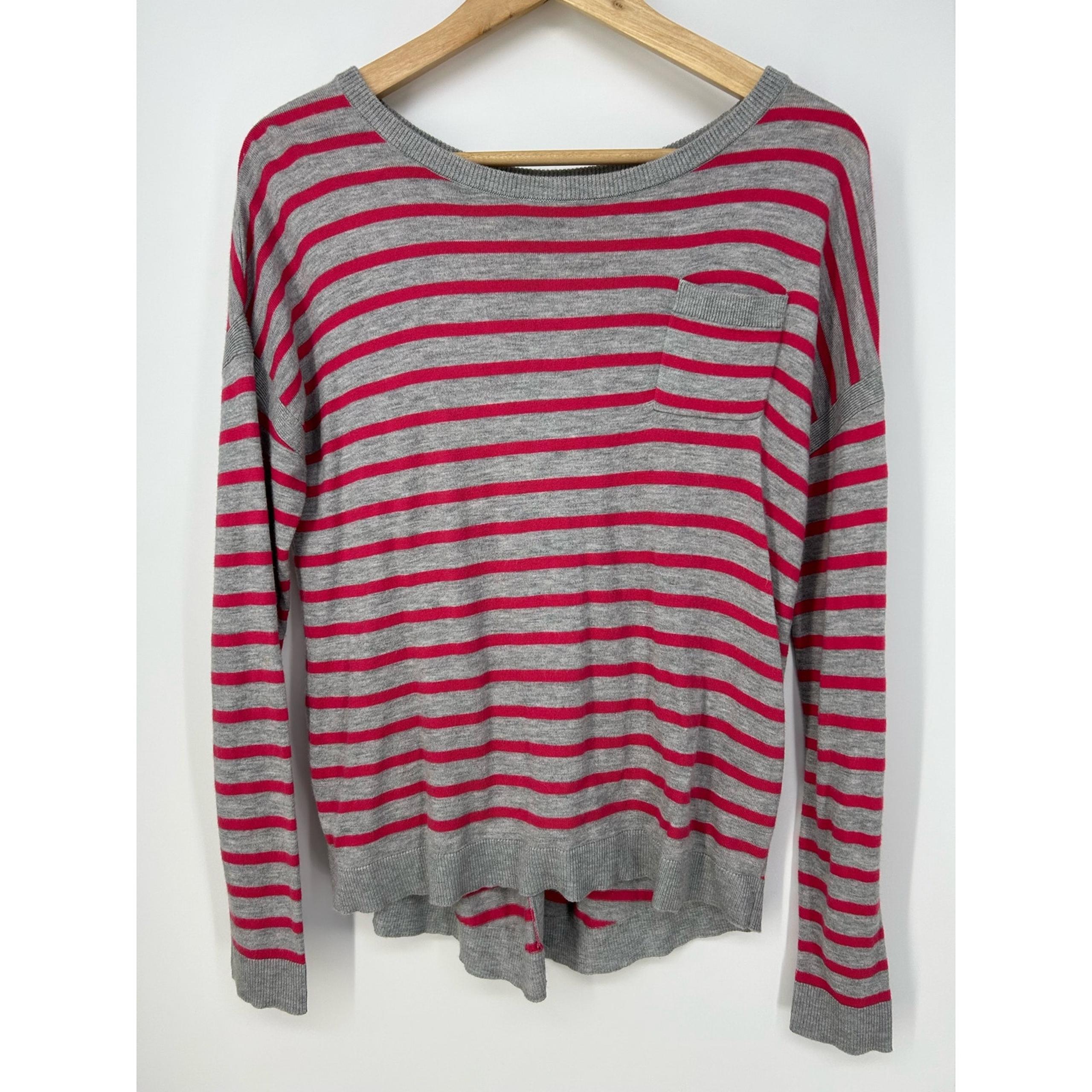 Caslon Womens Gray Pink Striped Cashmere Blend Lightweight Sweater Size S Preppy
