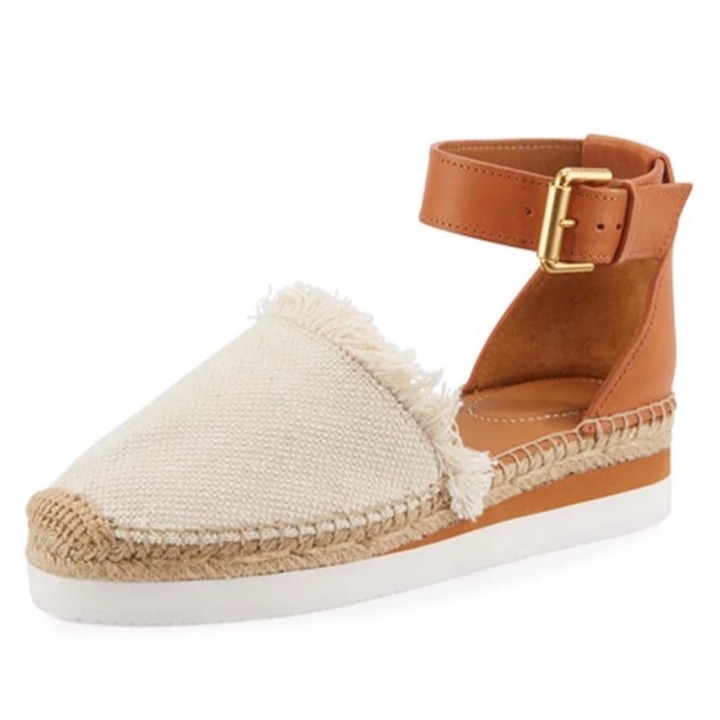 See By Chloé Glyn Womens Espadrille Sandal 10 Beige Canvas Leather Sandals 40EU