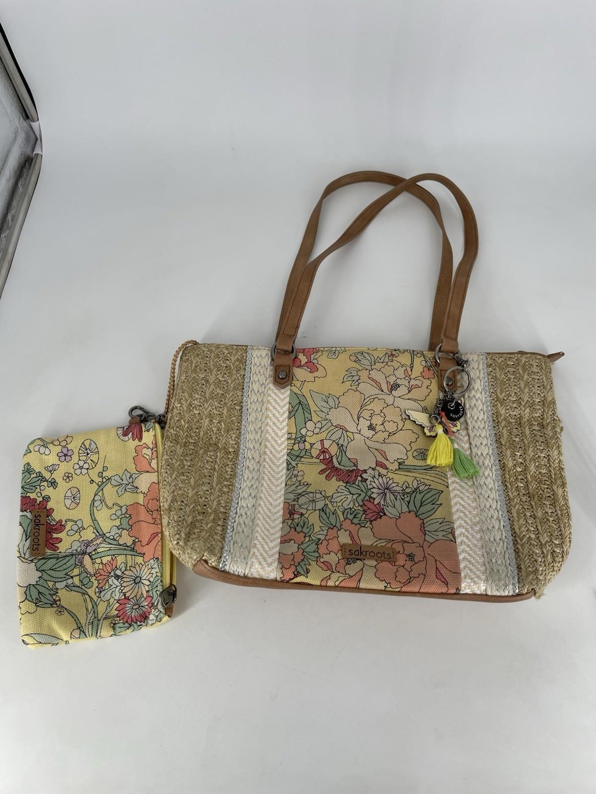 Women's Sakroots Small Beige With Floral Multicolor Woven Tote Bag