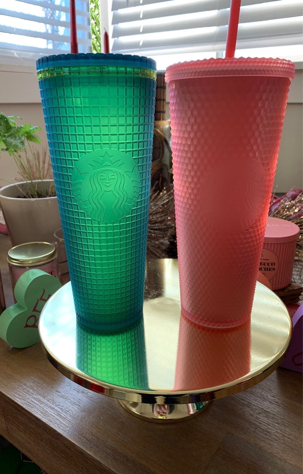 Starbucks mtn dew green and pink lemonade studded tumbler