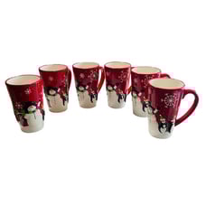 St. Nicholas Square Christmas Holiday Coffee Mug Cup Set Of 6 Jolly Red Snowman