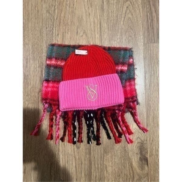 Women Victoria’s Secret Winter Hat & Plaid Scarf Set