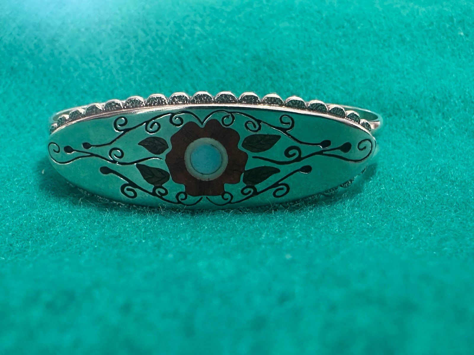 Vintage STAMPED Sterling Silver Stamped Floral Native American Cuff Bracelet