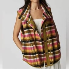 198 Free People Blanket Vest Plaid Oversized Large NWT
