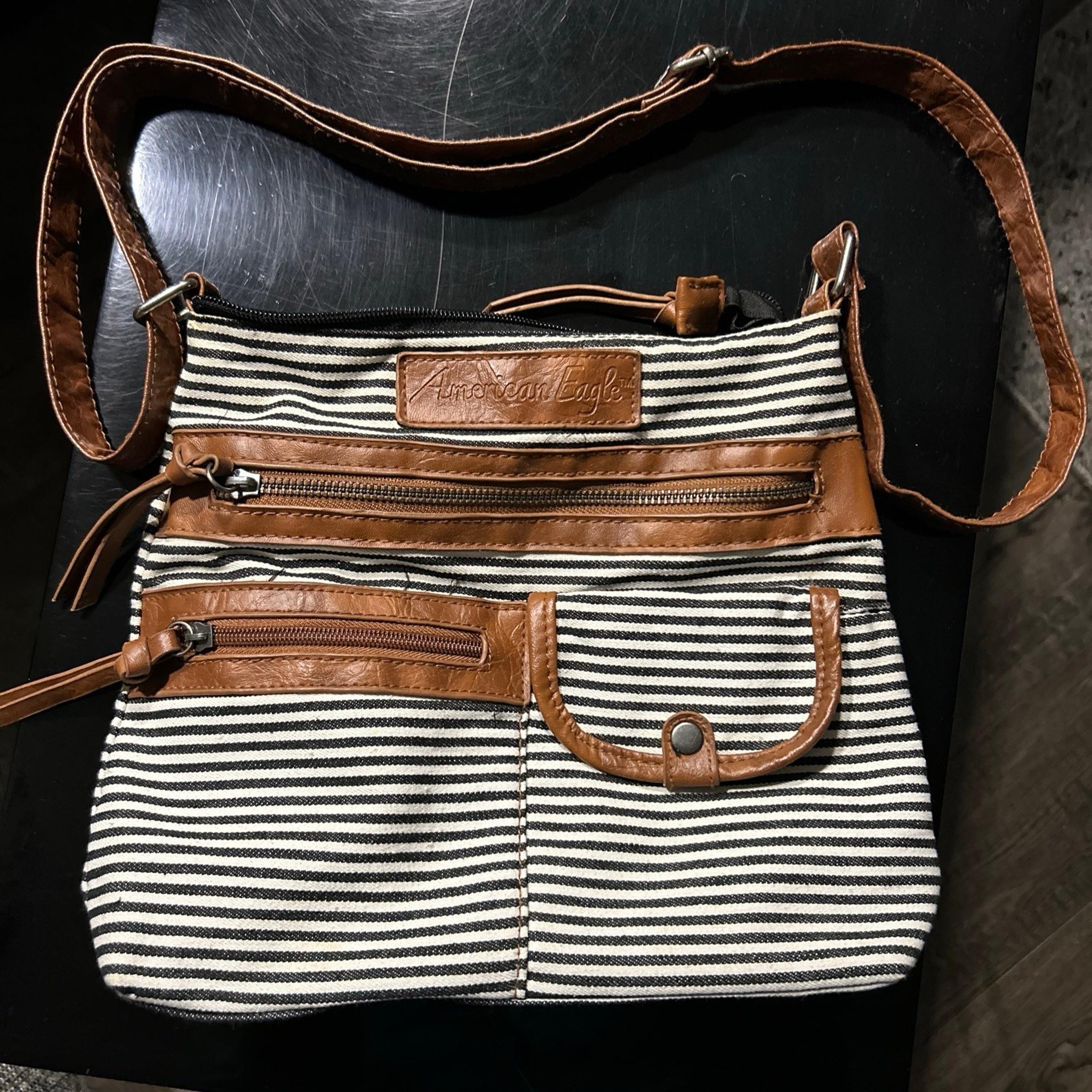American Eagle Black White Stripes Purse Shoulder Bag