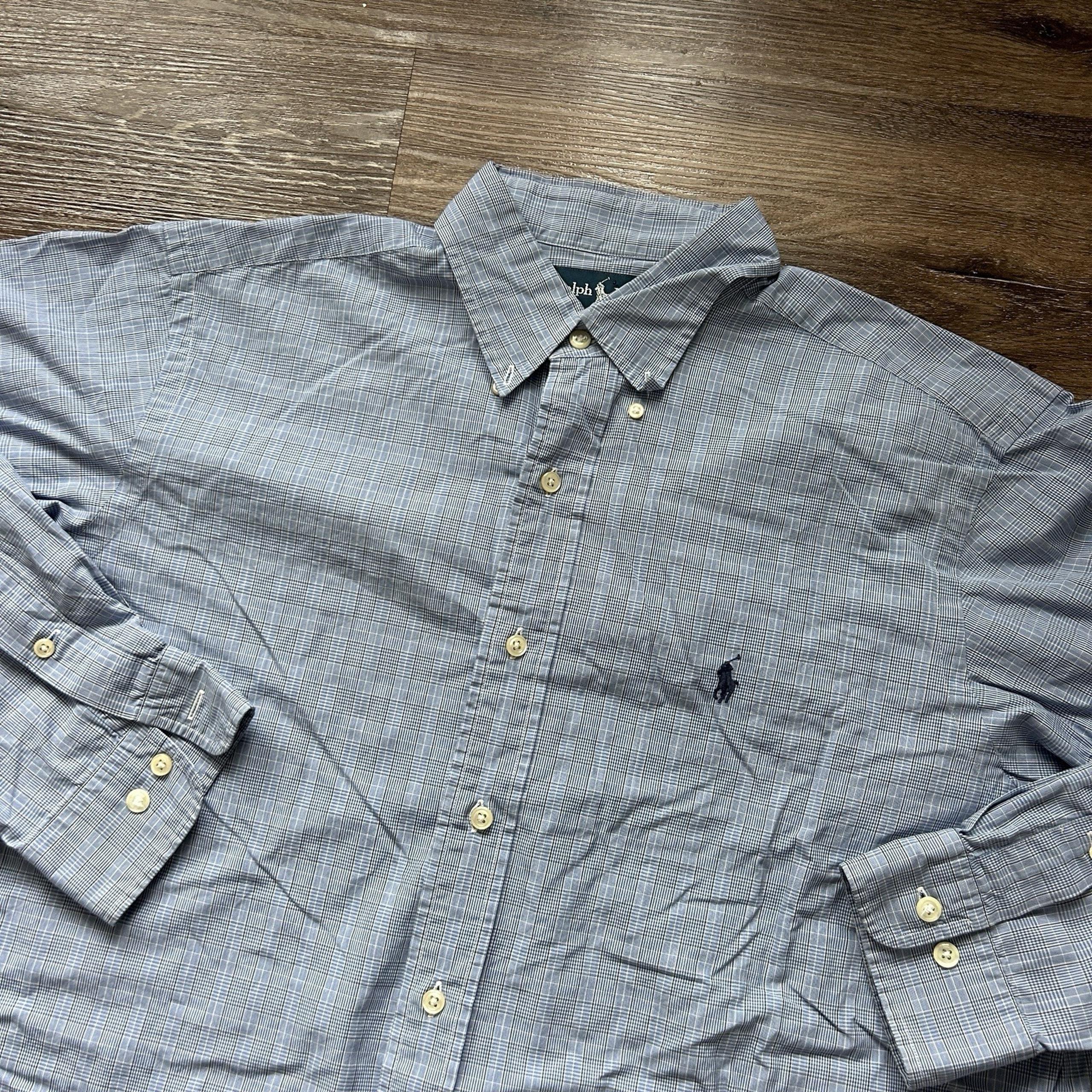 Polo Ralph Lauren Shirt Mens 16 Blue Classic Fit Plaid Long Sleeve Button Down