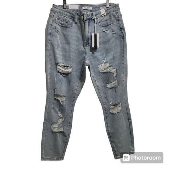 Judy Blue Mid-Rise Button Fly Trouser Flare Jeans with Distressing sz 18w