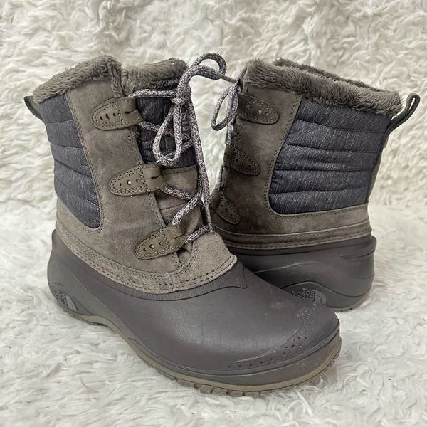 The North Face Brown Gray Midcalf Winter Insulated boots Fleece Lined sz 9