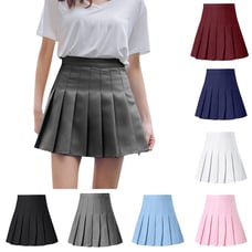 Casual College Tennis Running High Waist Pleated Skirt Summer Women Solid Color