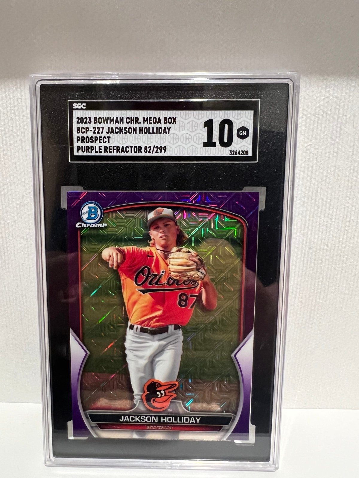 2023 Bowman Chrome Mega Box Purple Mojo Refractor 82/299 Jackson Holliday SGC 10