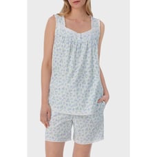 NWT Lanz of Salzburg Tulip Knit Shortie Pajama - Blue Tulips- size M