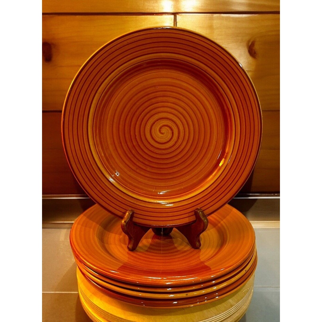 Vtg HF Coors Inglewood CA USA Lot of 6 Dinner Plates Burnt Orange Swirl MCM