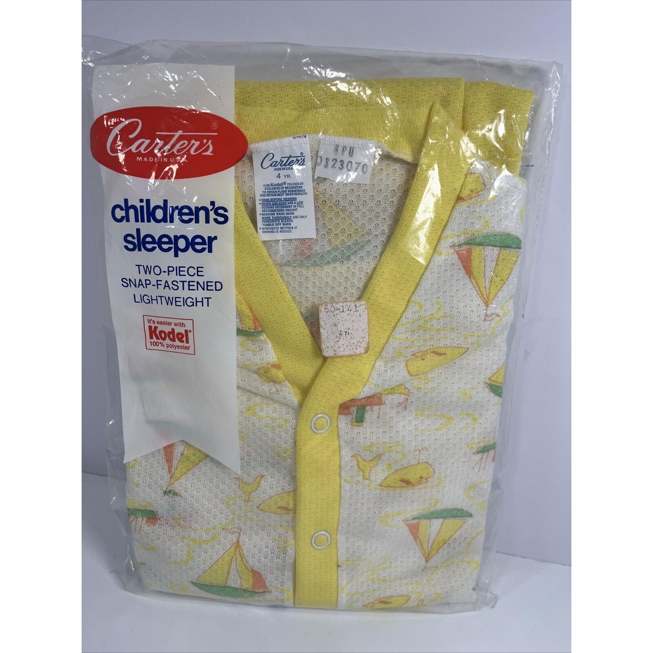 Vtg NOS Carters Childrens Sleeper 2 Piece Snap Sleepwear Sz 4 Yellow Sailboats
