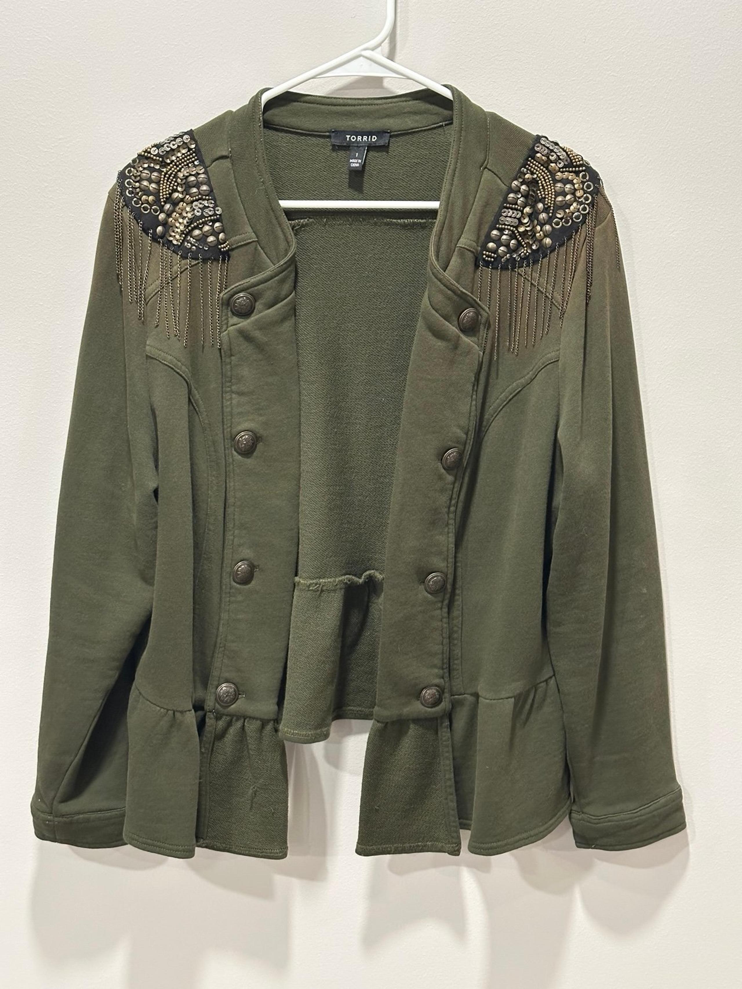 Torrid Military Olive Green Embellished Women’s Jacket Size 1
