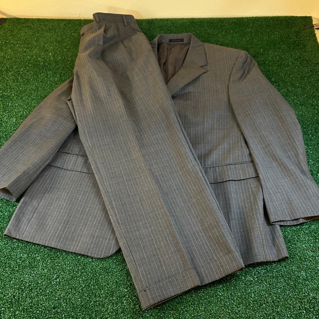 Chaps Suit Set Blazer & Pants Gray Pinstripe Wool Cashmere Mens 44R 38x30