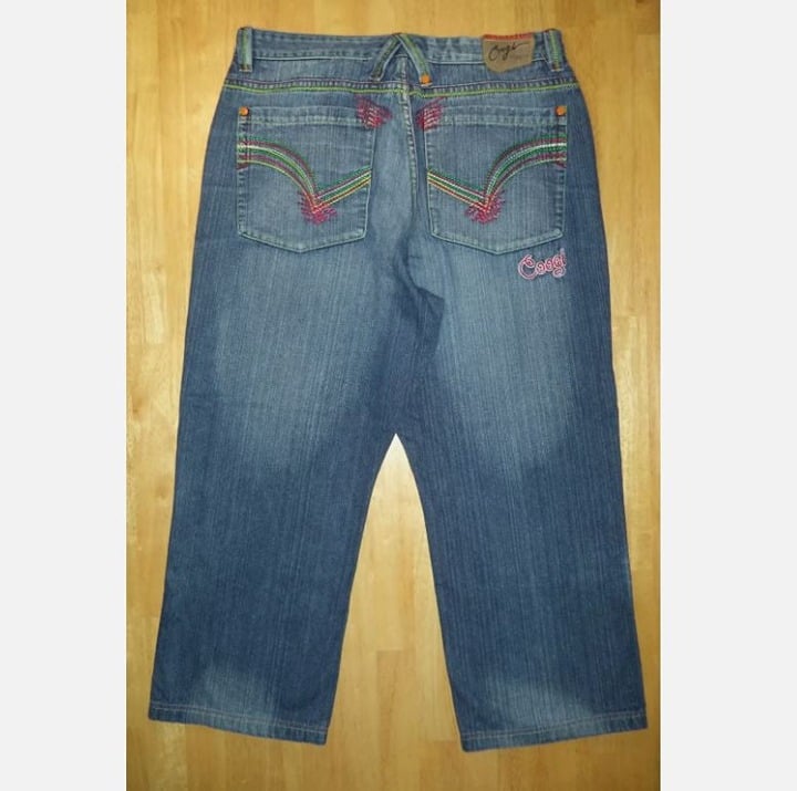Coogi Australia Rainbow Checks Faded Distressed Jeans Size 40 x 34 Fits 37 x 28