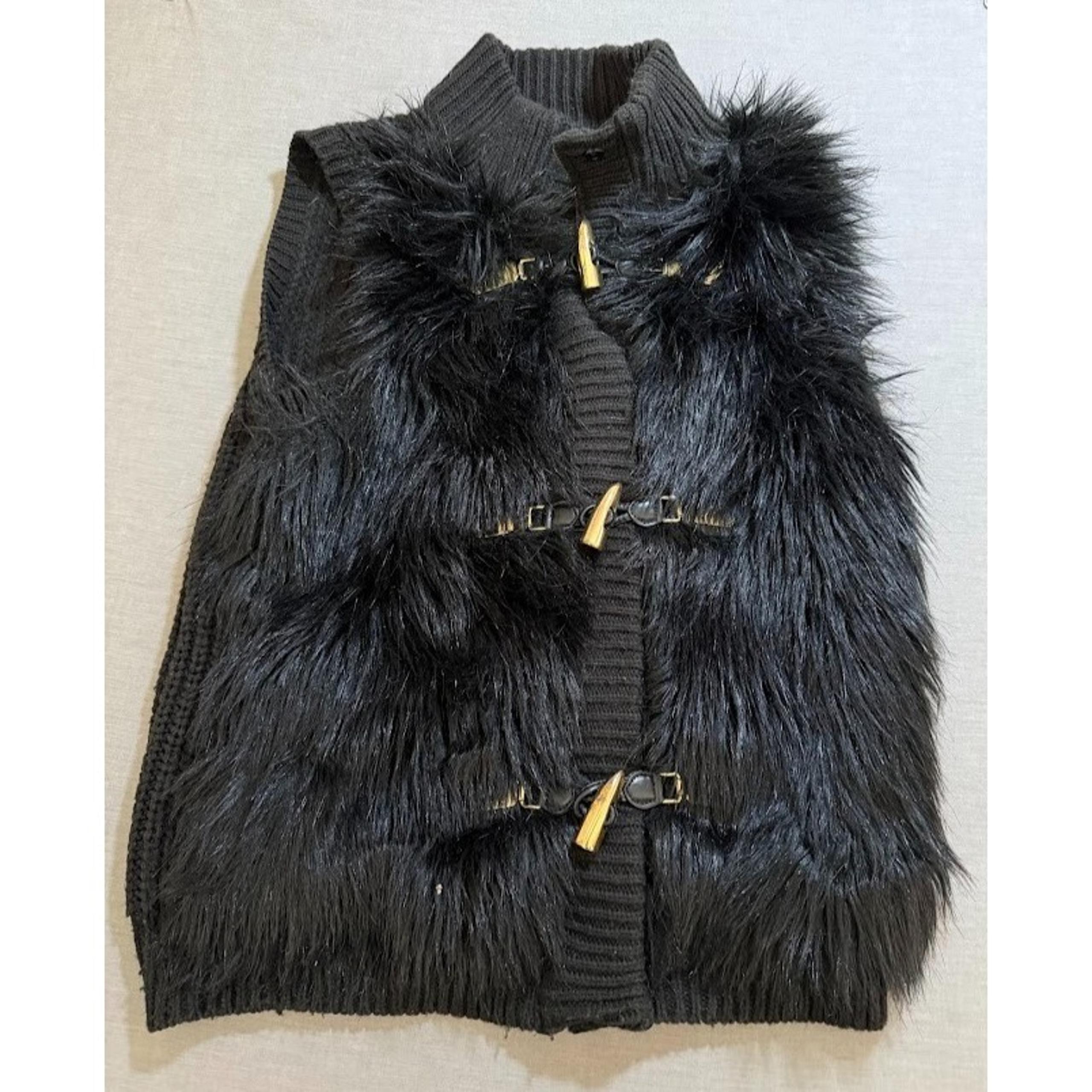 Michael Michael Kors Faux Fur Vest Womens Small Black Toggle Sleeveless Ladies