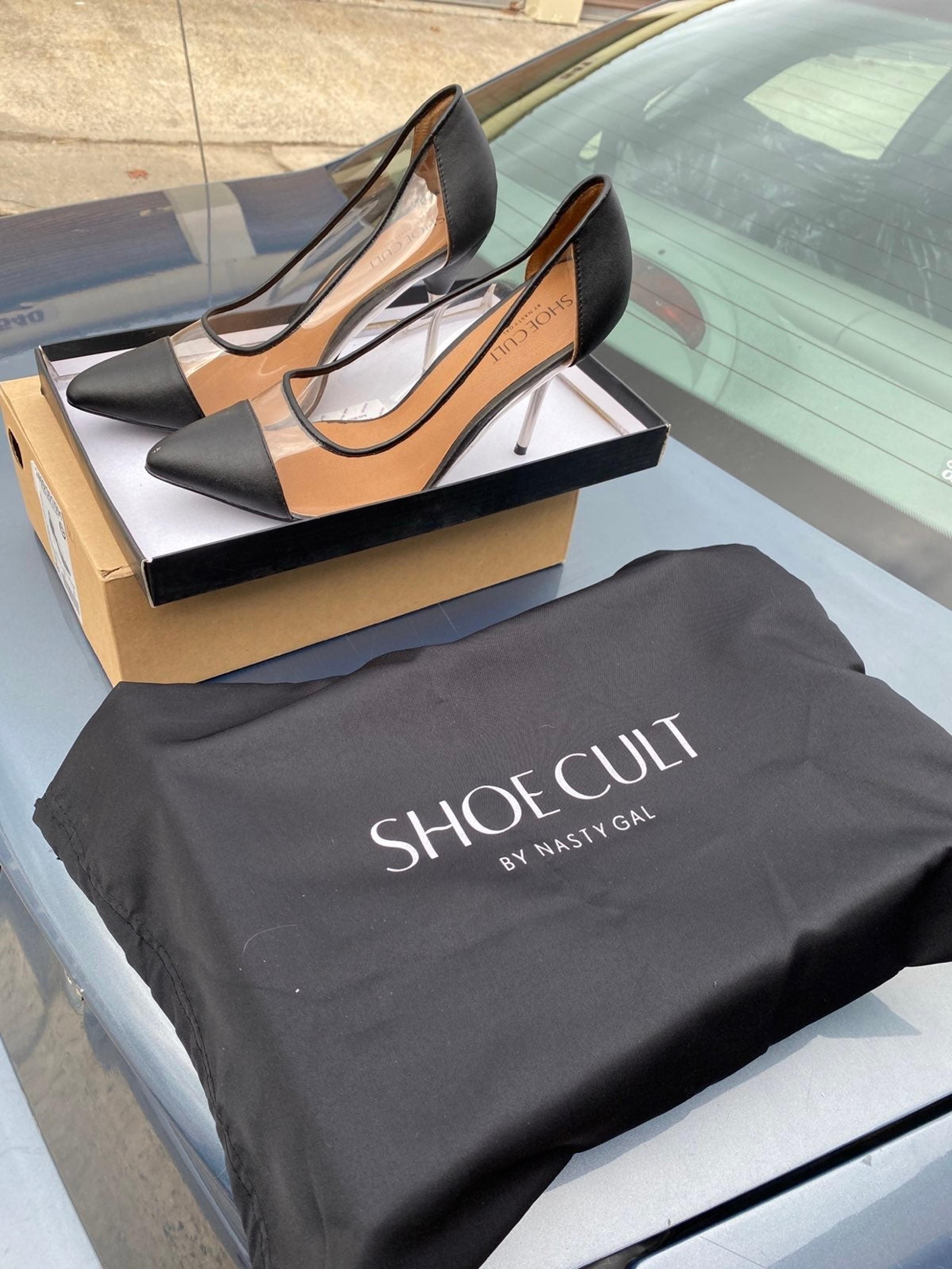 NASTY GAL/SHOE CULT- CLEAR BLACK TOE PUMP-SZ 9.5