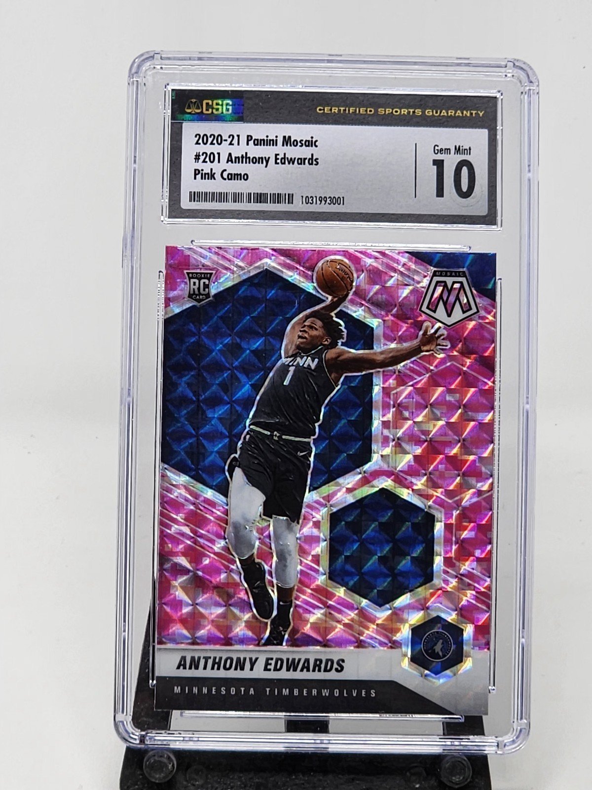 Anthony Edwards RC Rookie Prizm Camo Pink Mosaic Card CSG Graded 10 GEM MINT