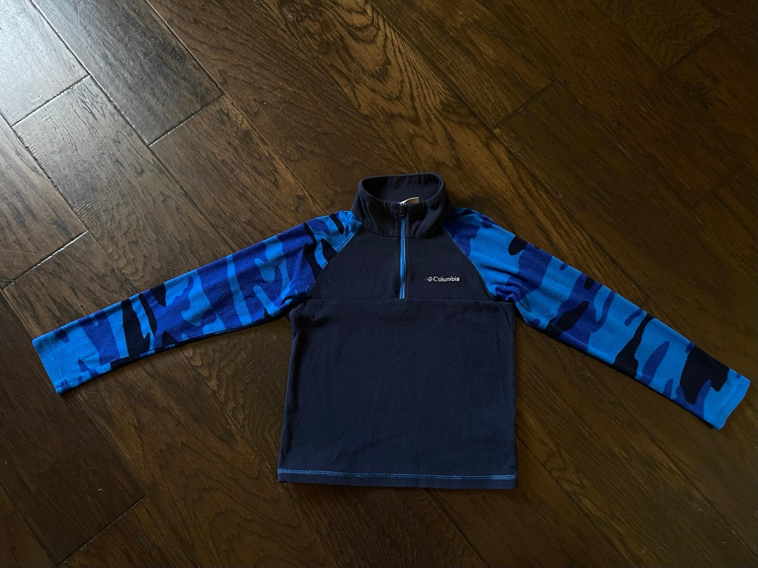 Columbia 1/4 Zip Fleece Pullover Shirt Youth Boys Size S 8 Blue Camo Long Sleeve