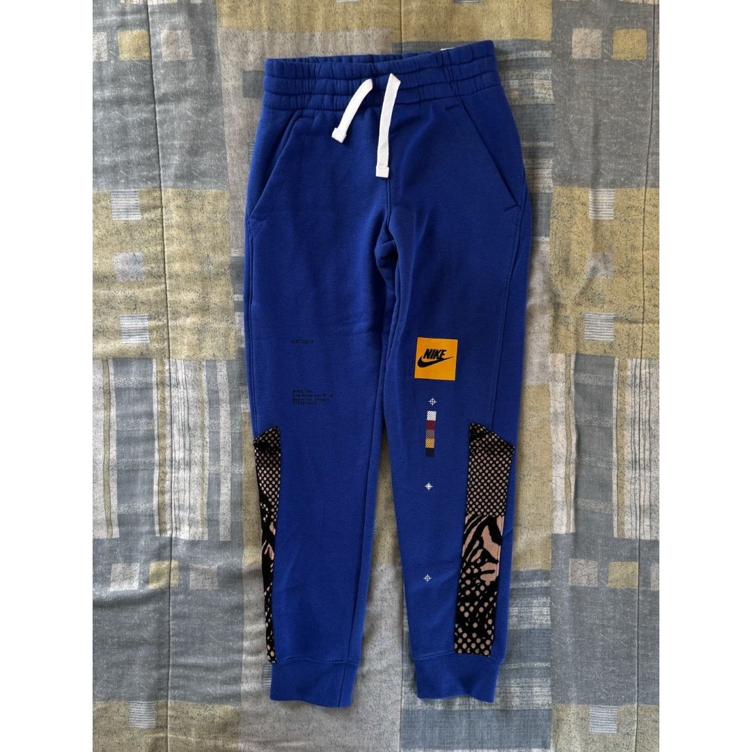 Nike Blue Athletic Stretch Drawstring Graphic Print Sports Boys Sweatpants Sz XS