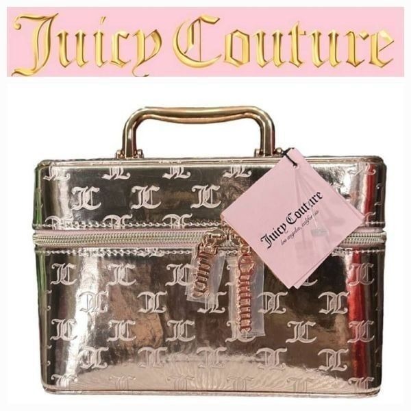 Juicy Couture Metallic JC Logo Zip Around Travel Traincase- Gold