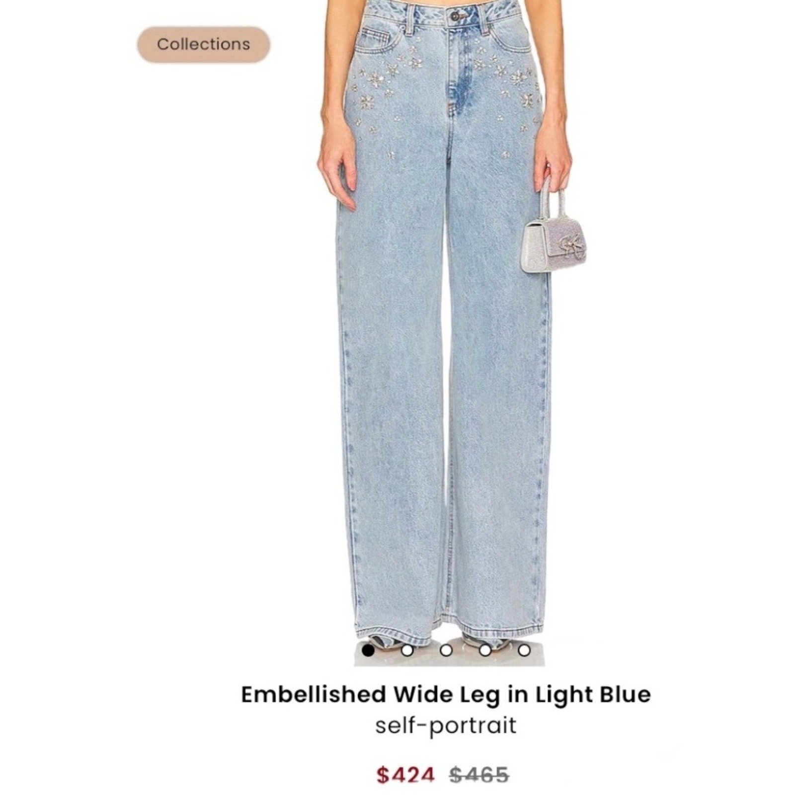 Self-Portrait Embellished Wide Leg Jean in Light Blue Size 24 / 32