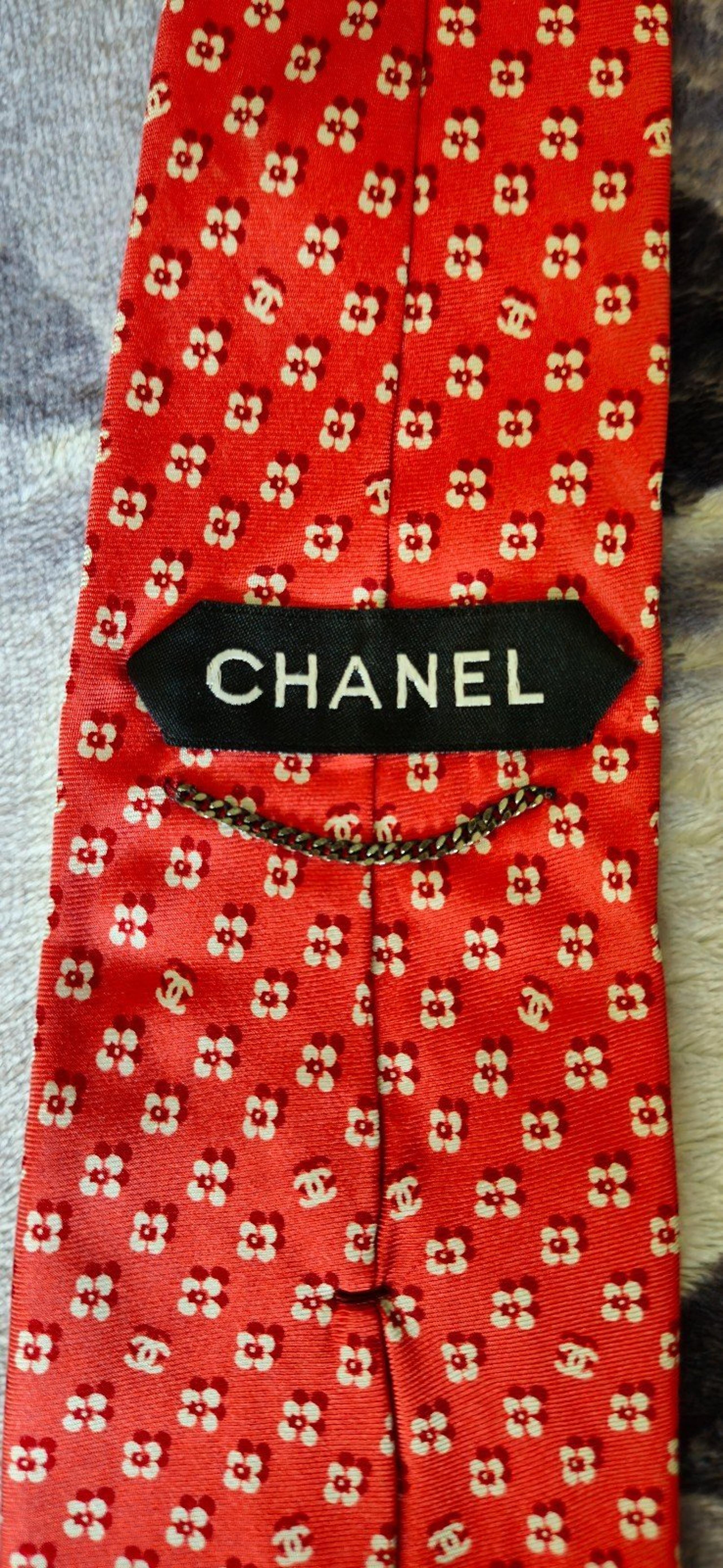 Chanel mens silk neck tie red floral print made in italy