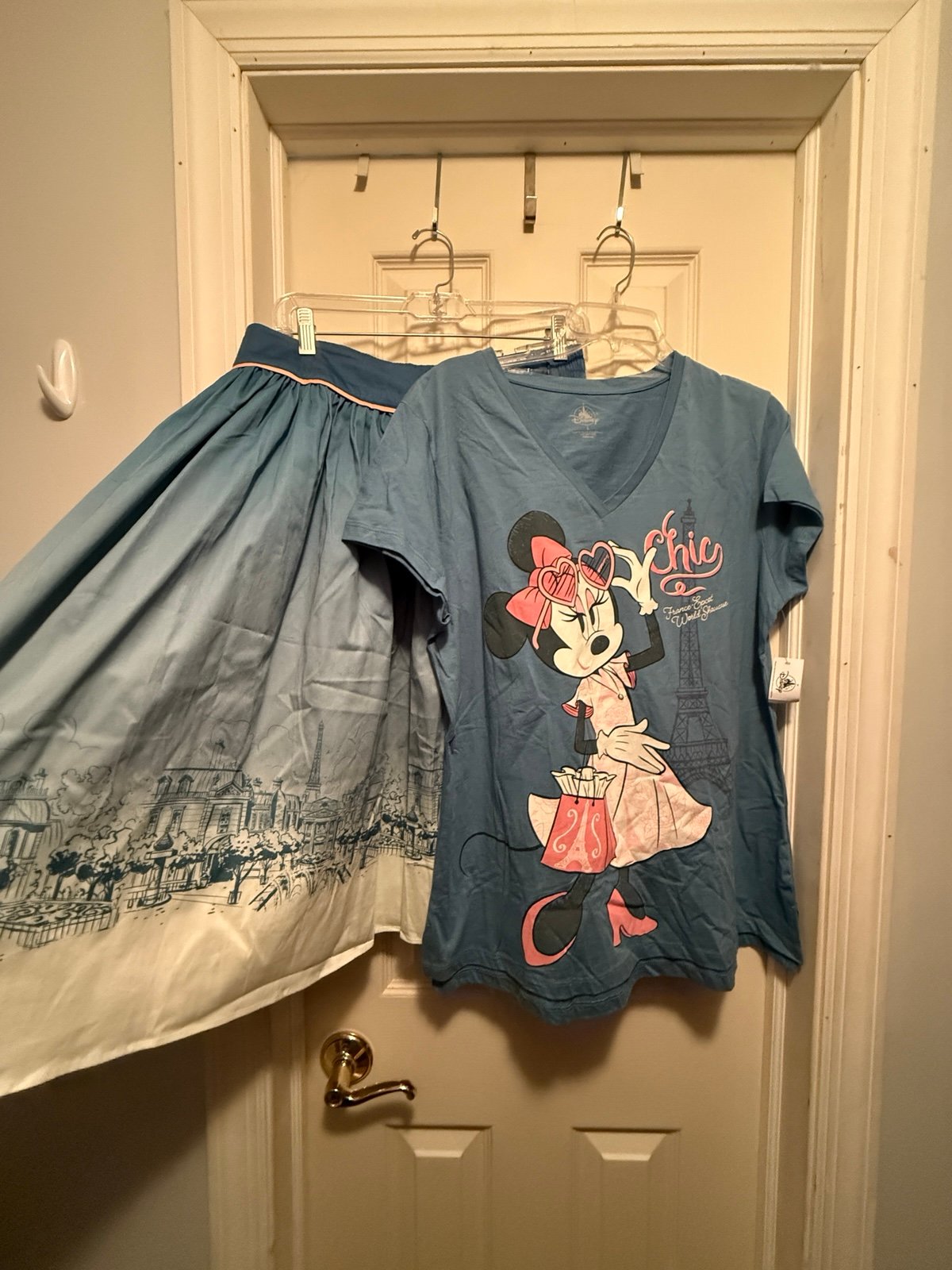 Disney Dress Shop Mademoiselle Minnie” and “Mickey À Paris skirt and shirt set L
