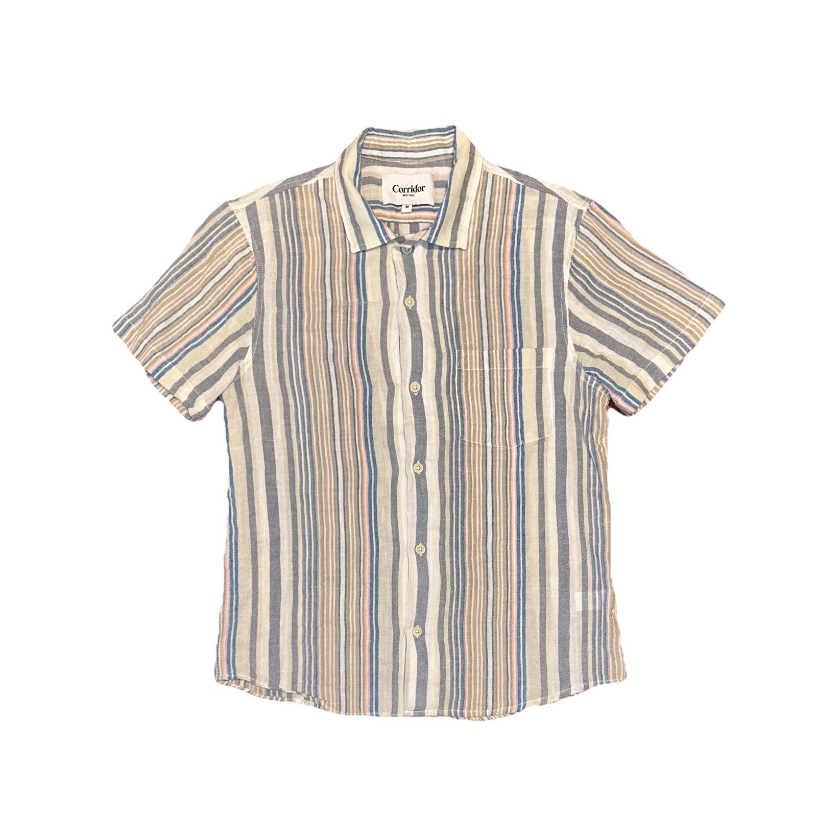 CORRIDOR NYC Amagansett 100% Cotton Striped Camp Collar Shirt Mens Medium Gauze