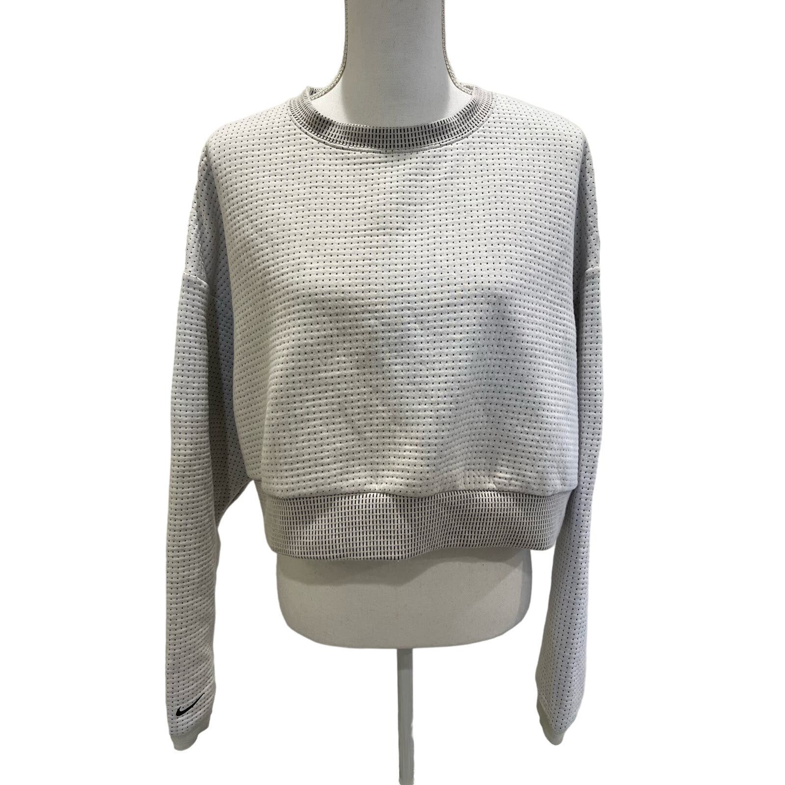 Nike Women's L City Ready Fleece Crop Crewneck Sweatshirt Gray Perforated Dot