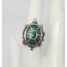 Navajo Silver Tortoise Ring With Green Malachite Stone For Women Size 7