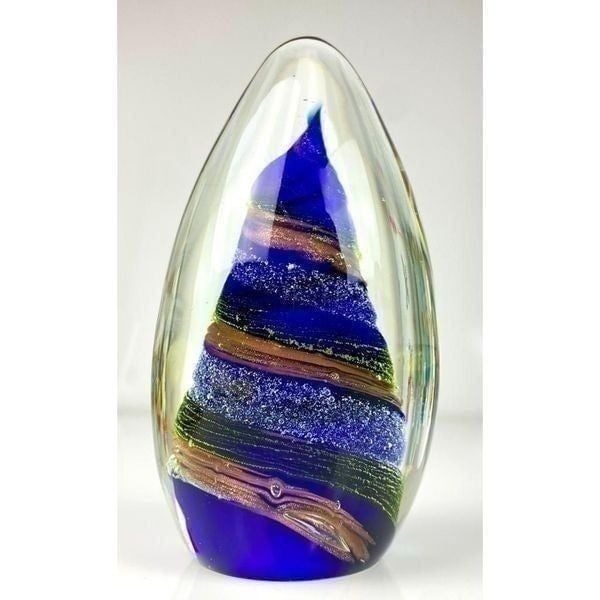 Dynasty Gallery Heirloom Collectibles Glass Egg Paperweight Cobalt Blue Green CD