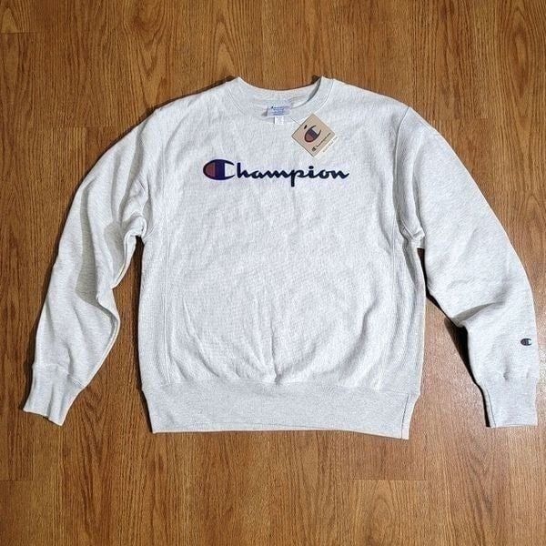 Champion Reverse Weave Sweatshirt Heather Grey Men's Size Medium M Blue Logo New