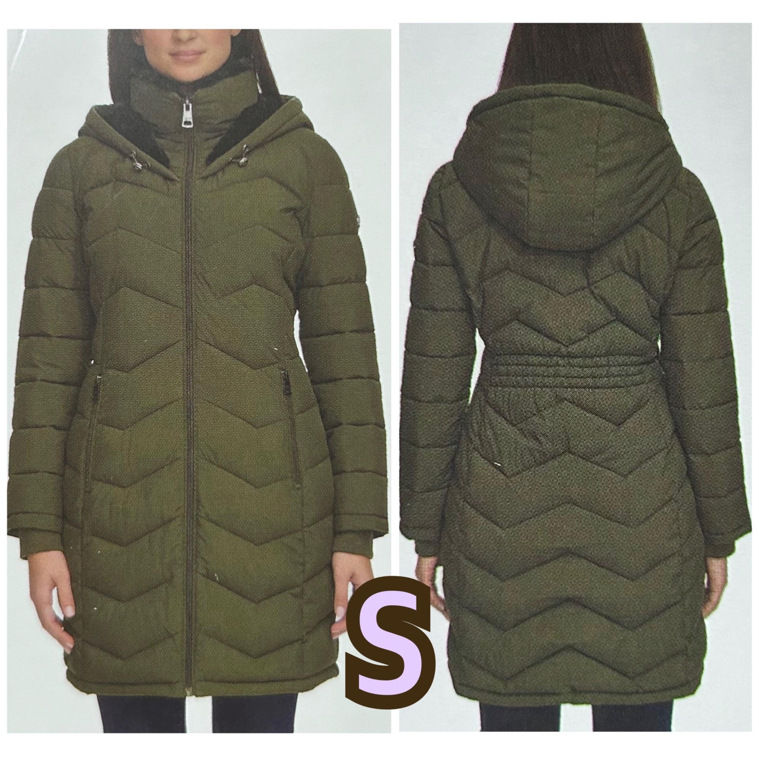 Andrew Marc Ladies Women Long Stretch Parka Coat Hooded Jacket S Olive Green