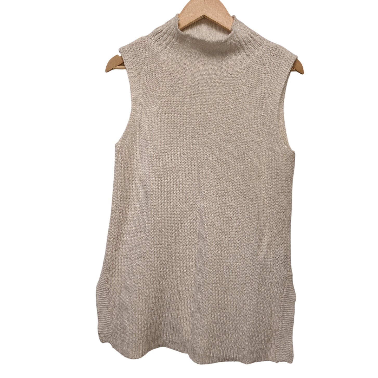 LAUREN Ralph Lauren Turtleneck Sleeveless Sweater Ivory Slit Side Pullover Cozy