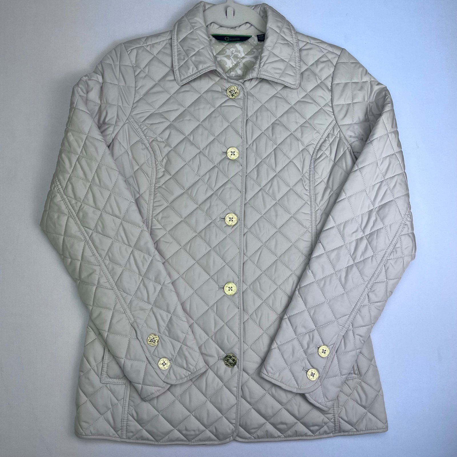 C Wonder Jacket Women’s Size XXS Beige Ivory Diamond Quilted Insulated Top Coat