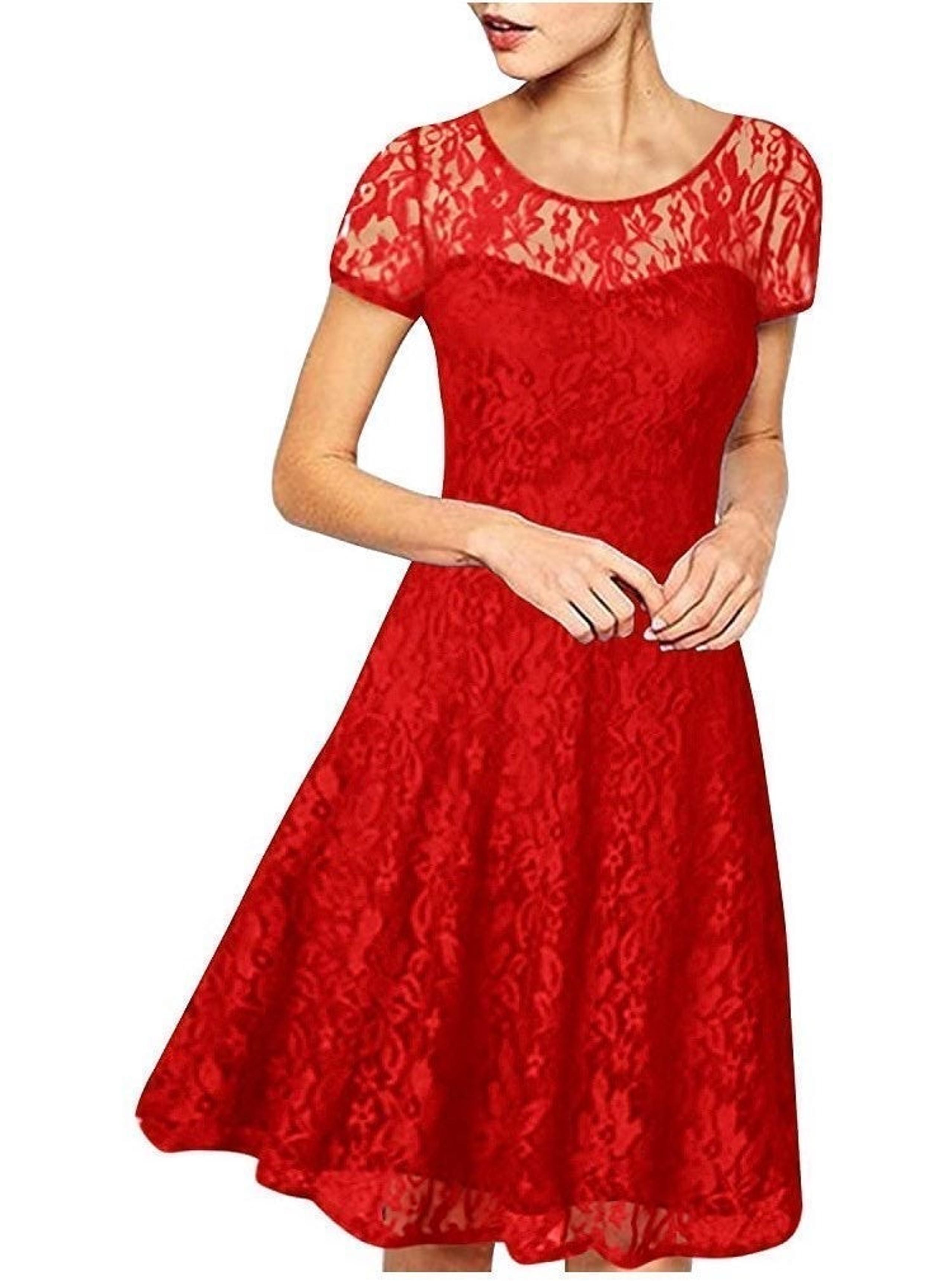 Zanzea Red Lace Short Sleeve Dress Size Small