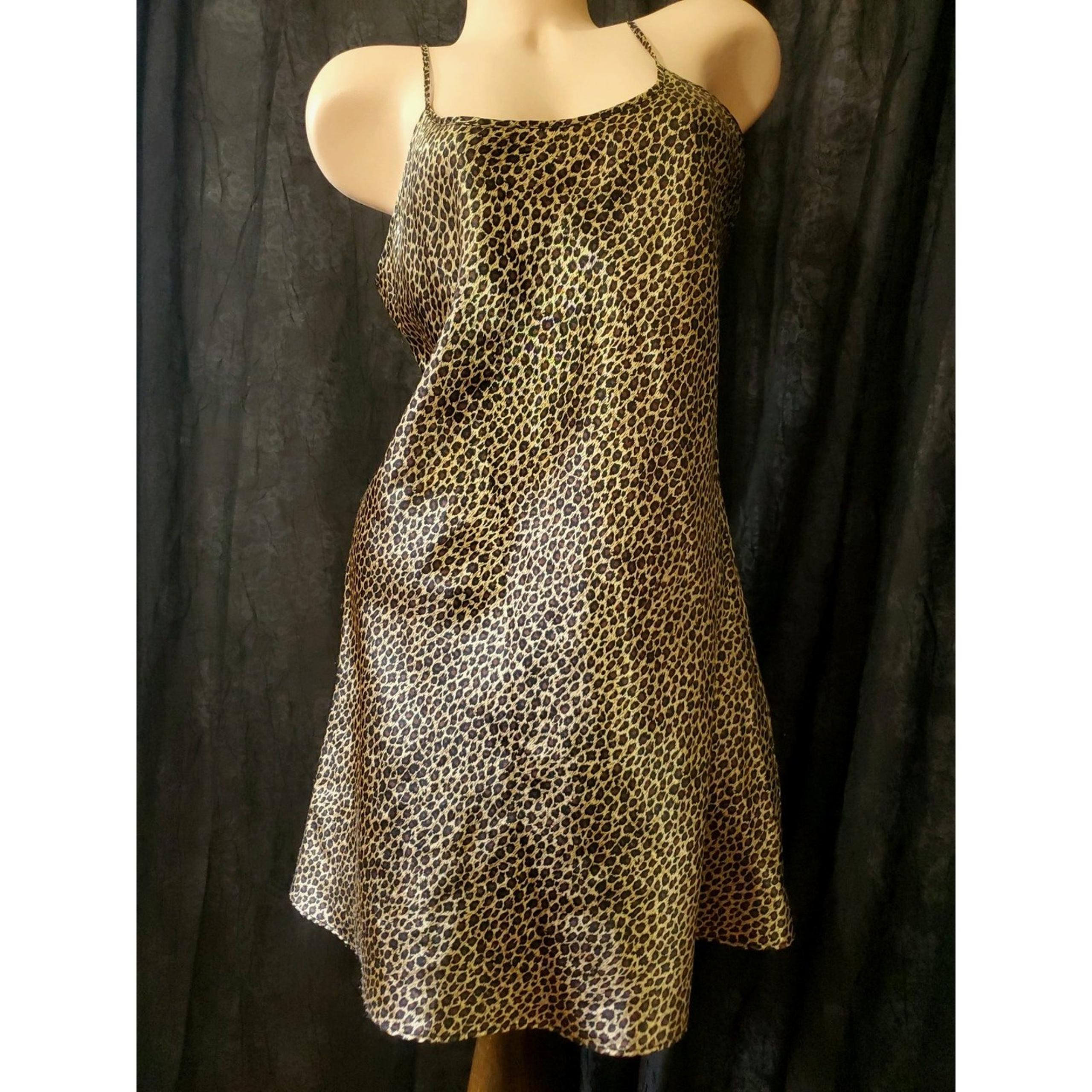 90's Vintage AVON Women's Nightgown Slip Dress GLOSSY SATIN Leopard Chemise MED