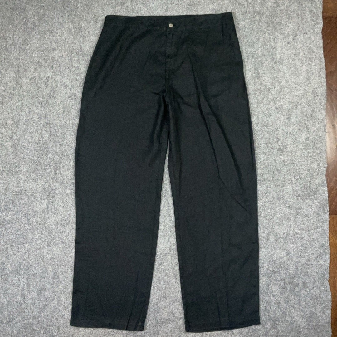Chico's Design 3 Pants Womens Size XL Black Linen Wide Leg Casual Lagenlook