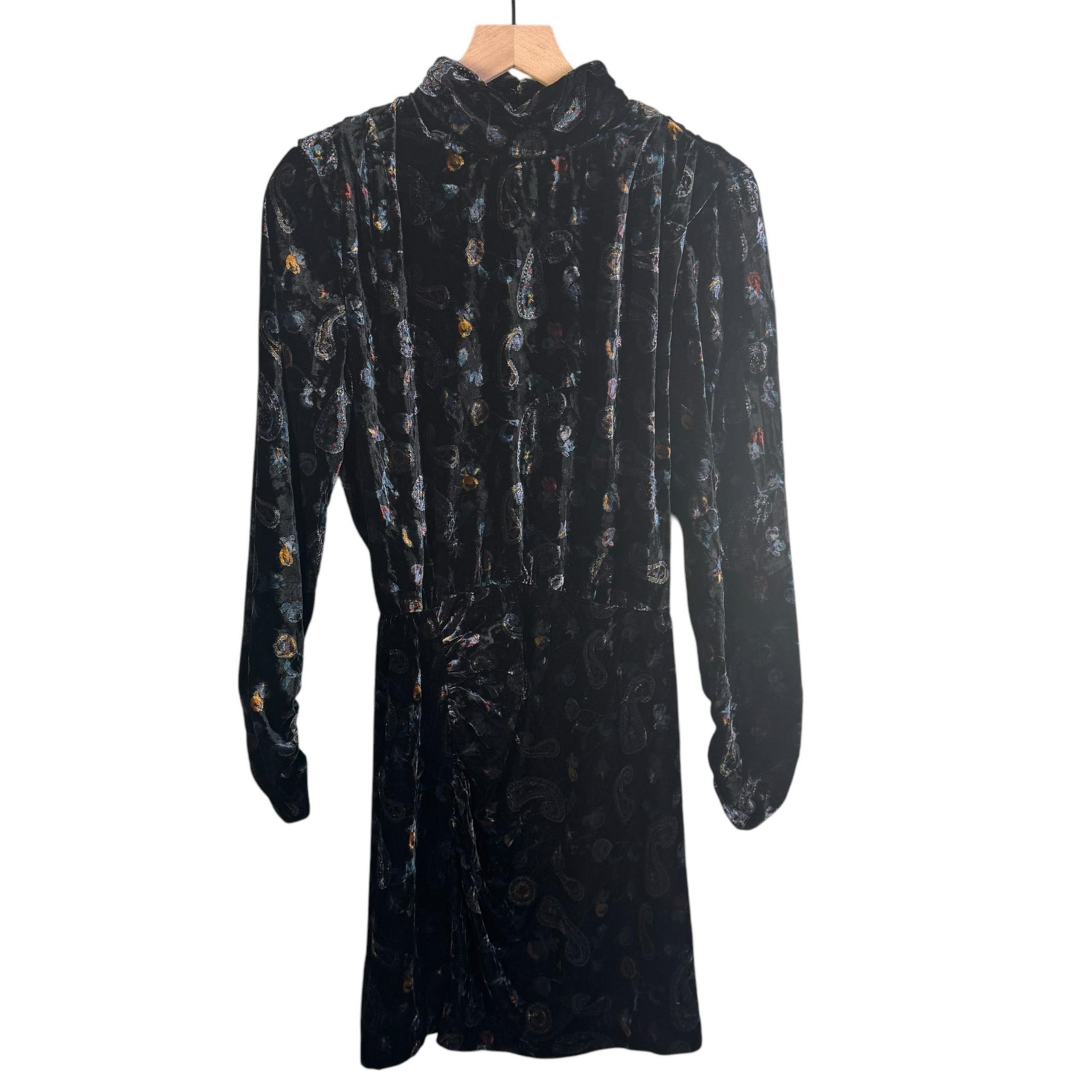 ZARA Velvet Paisley Long Sleeve Dress with Open Back & Turtleneck Size Small