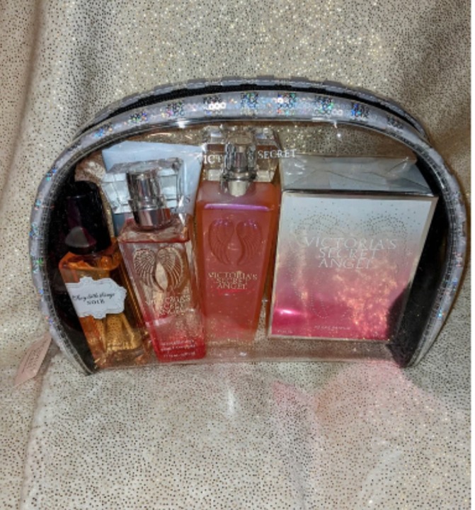 VS silver iridescent holographic bling stripe clear jelly makeup bag Victoria's
