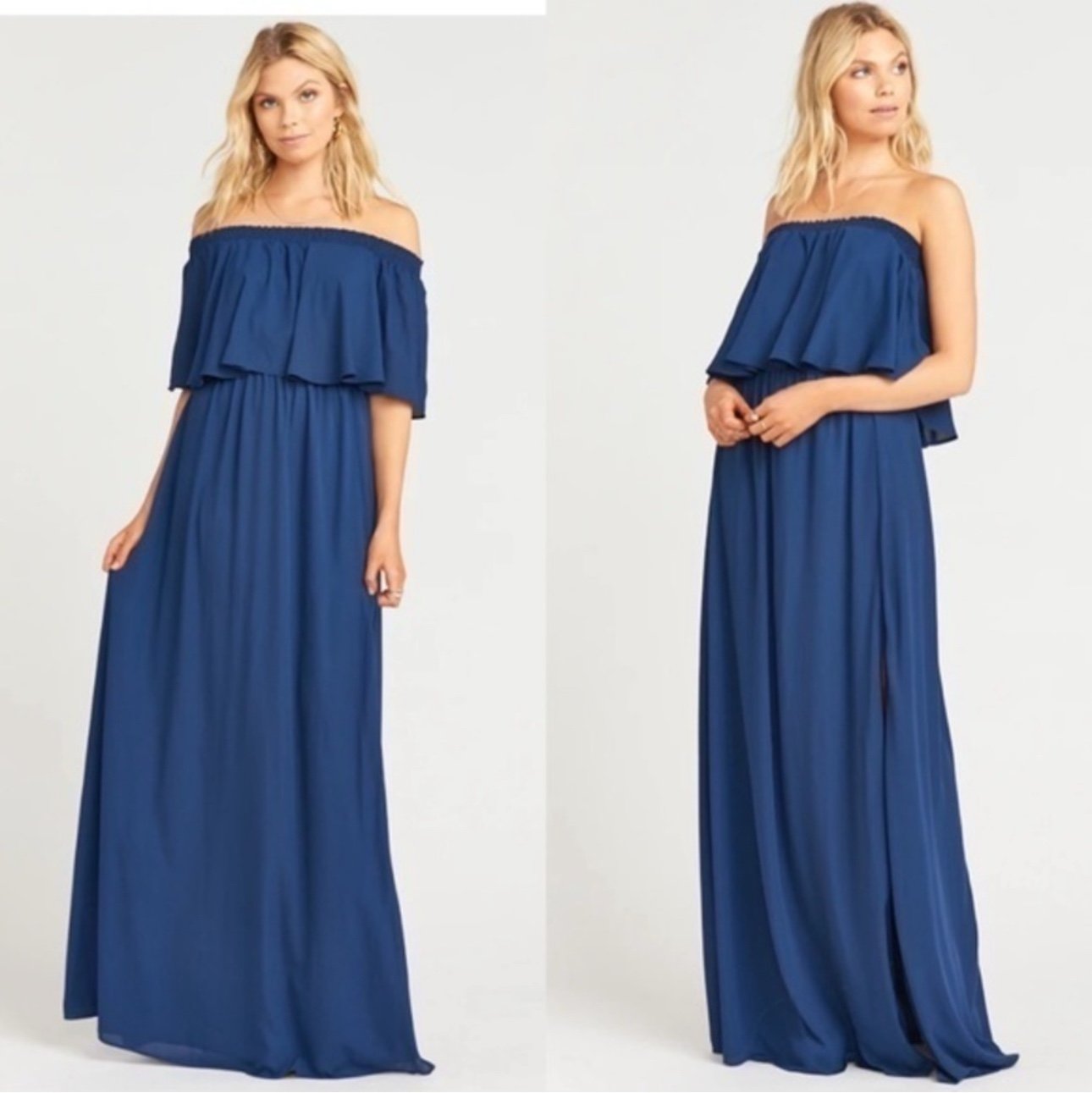 Show Me Your Mumu Size XS Dark Blue Ruffle top Convertible Hacienda Maxi Dress