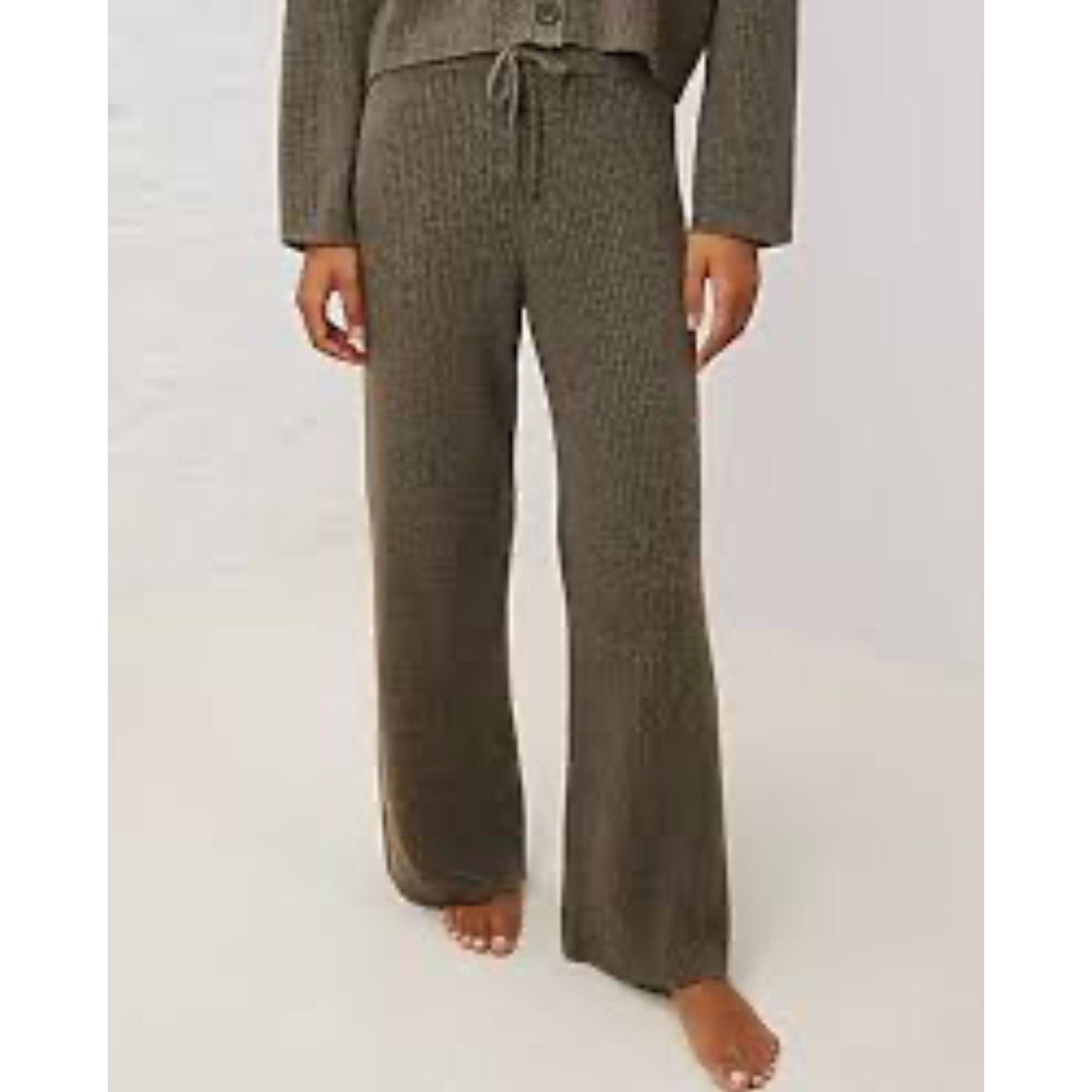 NWT Upwest Mid Rise Comfy Rib Wide Leg Palazzo Sweater Pants Brown Small